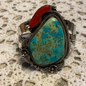 Large chunky turquoise 925 Sterling Silver Cuff bracelet. Great statement piece.